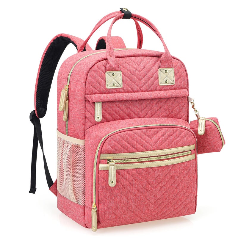 Tuwubi Diaper Bag Backpack, Baby Essentials Travel Tote Bag, Multi function Waterproof Backpacks, Travel Essentials with Stroller Straps & Pacifier Case - Pink - Image 1